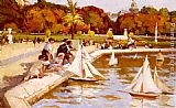 Famous Boats Paintings - Children Sailing Their Boats in the Luxembourg Gardens, Paris